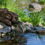 Záhradné jazierko s kameňmi a rastlinami – pekná skalka a vodný prvok v harmonickej záhrade